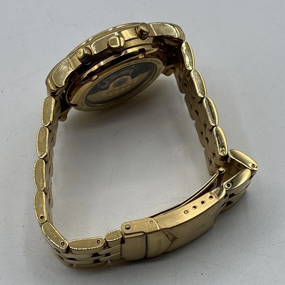 Rousseau R183-809 Gold Stainless Steel Automatic Dress Watch Blue Dial 3 ATM